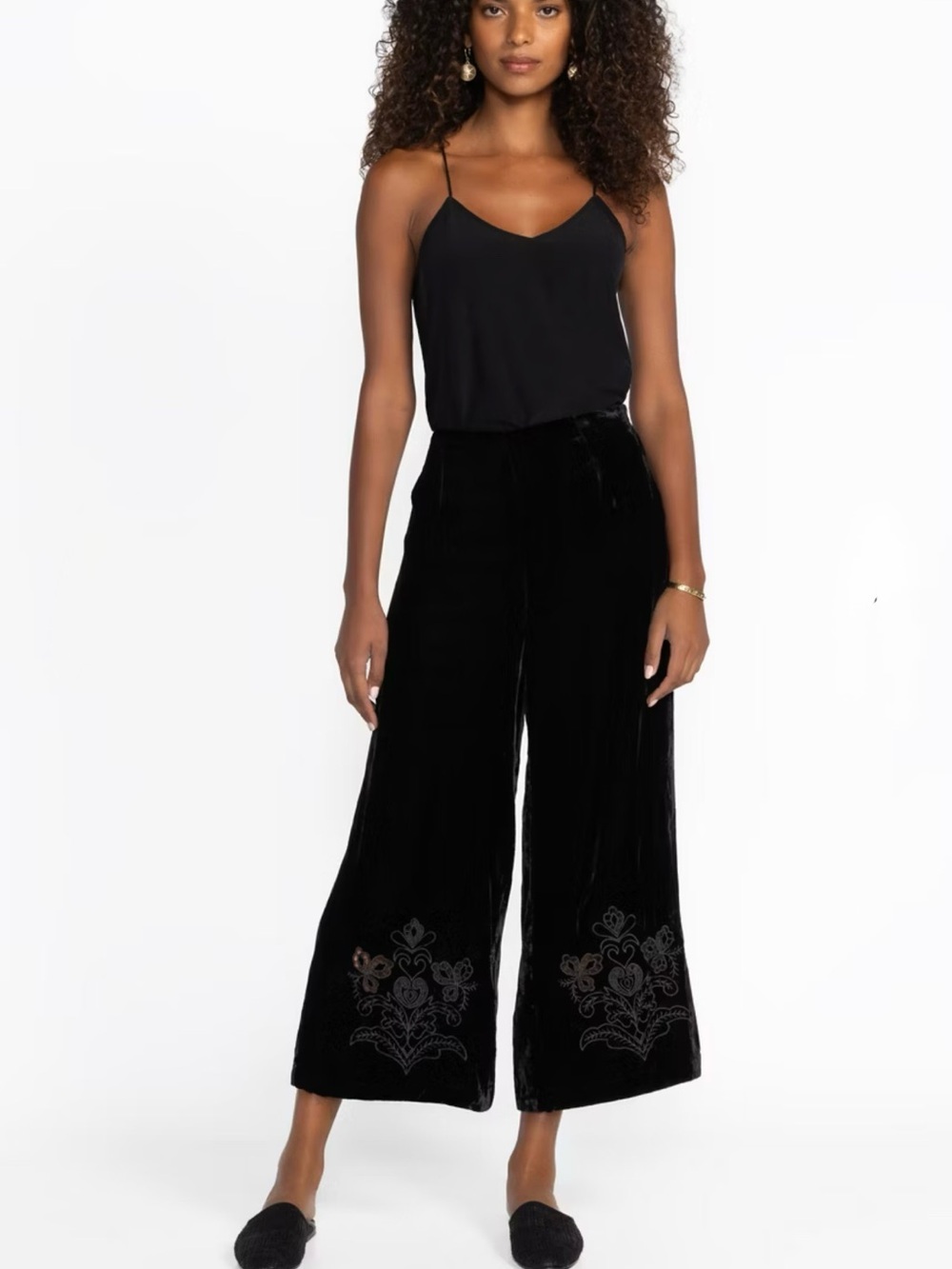 JOHNNY WAS JADE BLACK LILITH WIDE LEG CROPPED PANT Size 6 VELVET